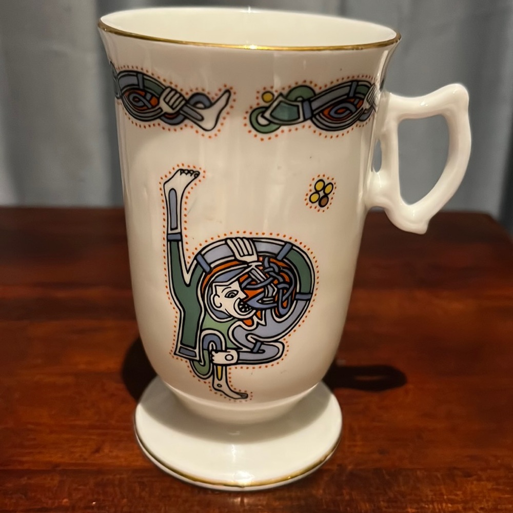 Royal Tara Book of Kells Letter H Galway Ireland Footed Irish Coffee Mug Celtic